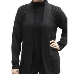 Peruvian Link Alpaca Collection Black Cardigan Sweater Open‎ Front Peru Pockets